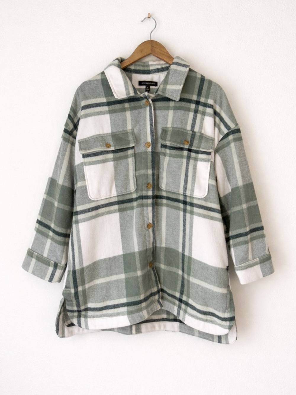 Banana Republic Plaid Shacket Jacket Green White Button Front XL